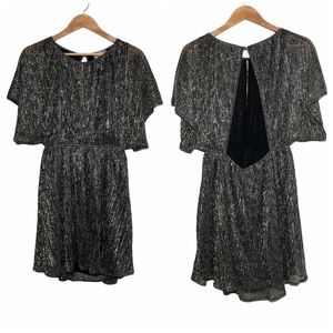 Lily Rain Blouson Mini Dress Black Metallic Cut Out Back Lined Size M